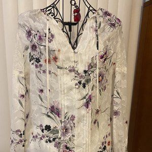 WHBM White/Purple Sheer Blouse